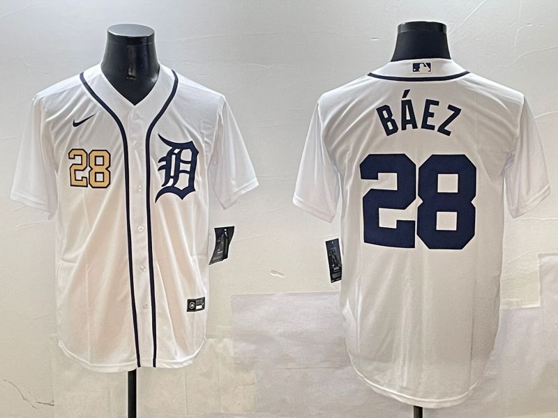 Men Detroit Tigers 28 Baez White Game 2025 Nike MLB Jersey style 3